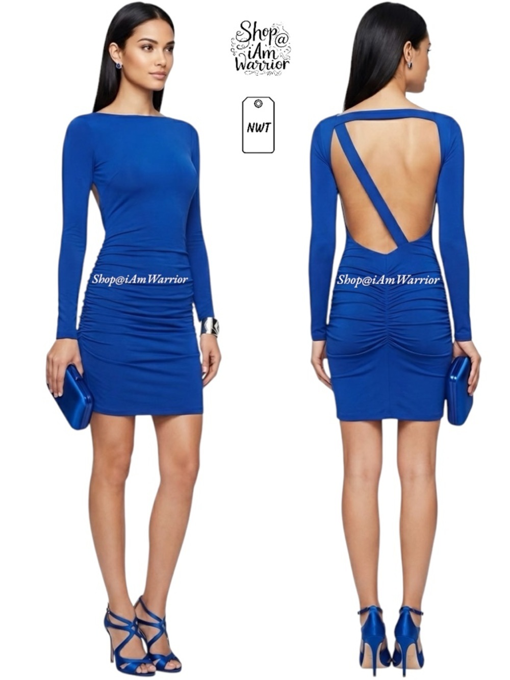 Maria Bianca Nero NWT cobalt blue ruched bodycon dress *shop@iamwarrior